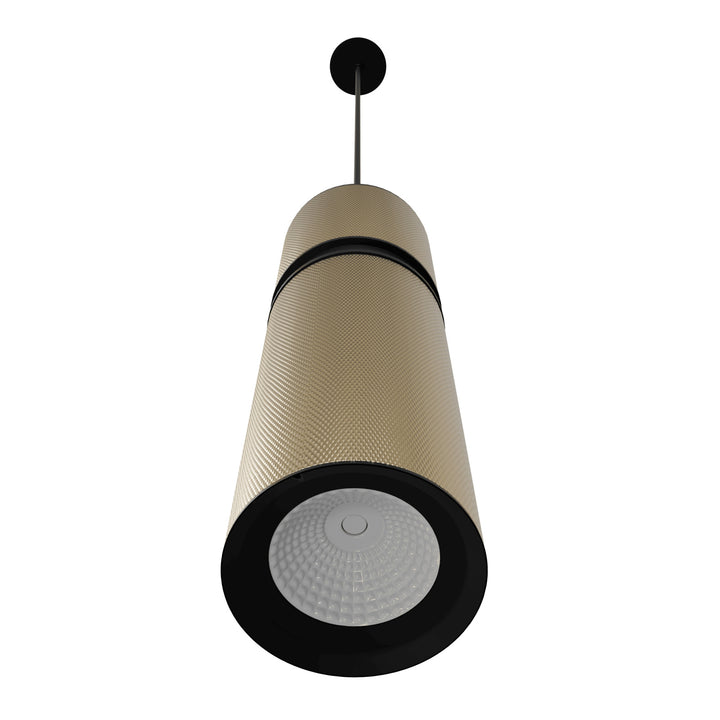 Cicada 10"H LED Pendant, Knurled Brass and Black