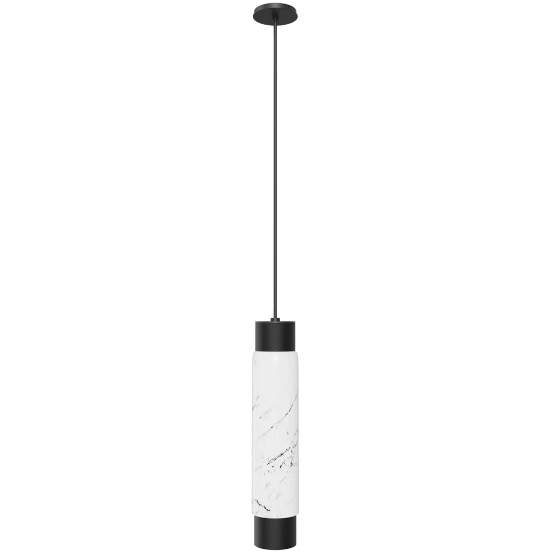 Cicada Cylinder LED Pendant in Black with White Marble by Avenue Lighting