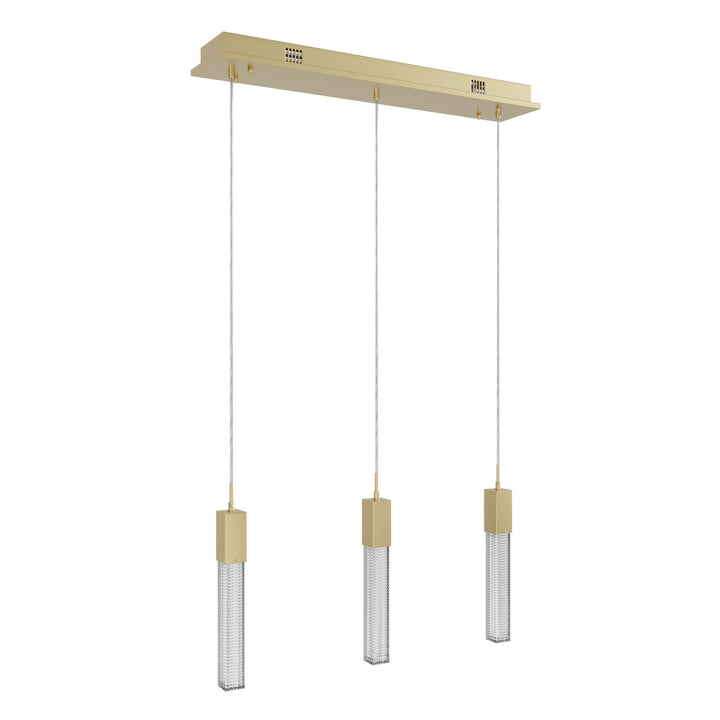 Boa LED Linear Pendant in Brushed Brass/Studded Crystals by Avenue Lighting