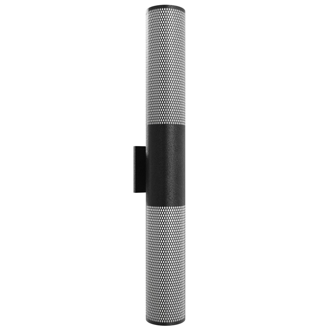 Avenue Outdoor Cylindrical LED Wall Sconce in Perforated Black Frame by Avenue Lighting