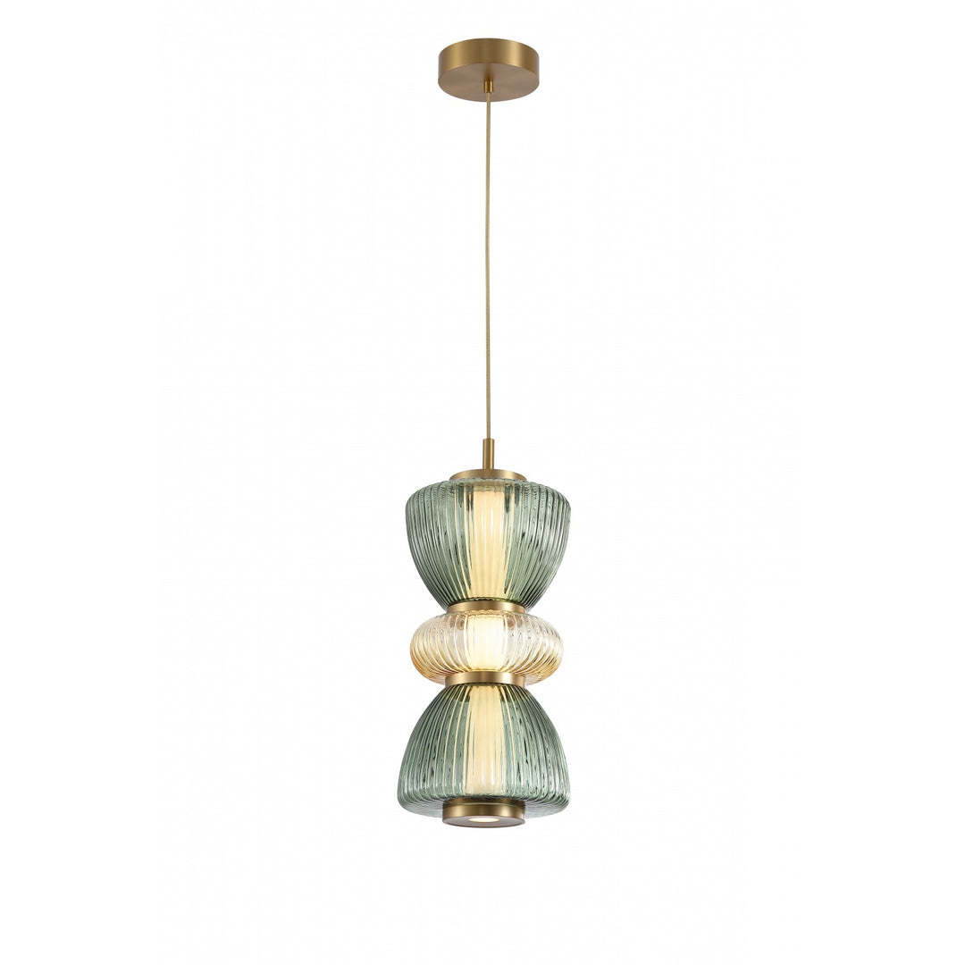 Rosewood LED Pendant in Brass with Green/Gold Glass by Avenue Lighting