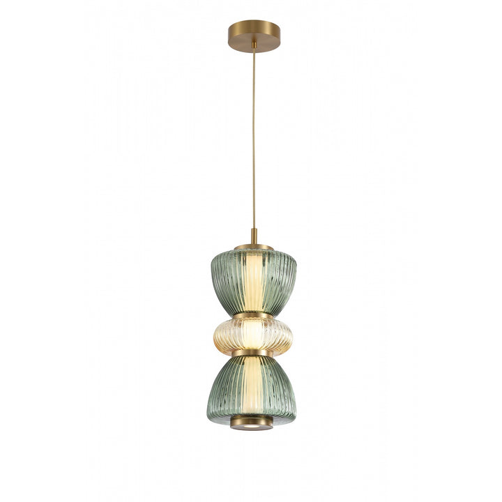 Rosewood LED Pendant in Brass with Green/Gold Glass by Avenue Lighting