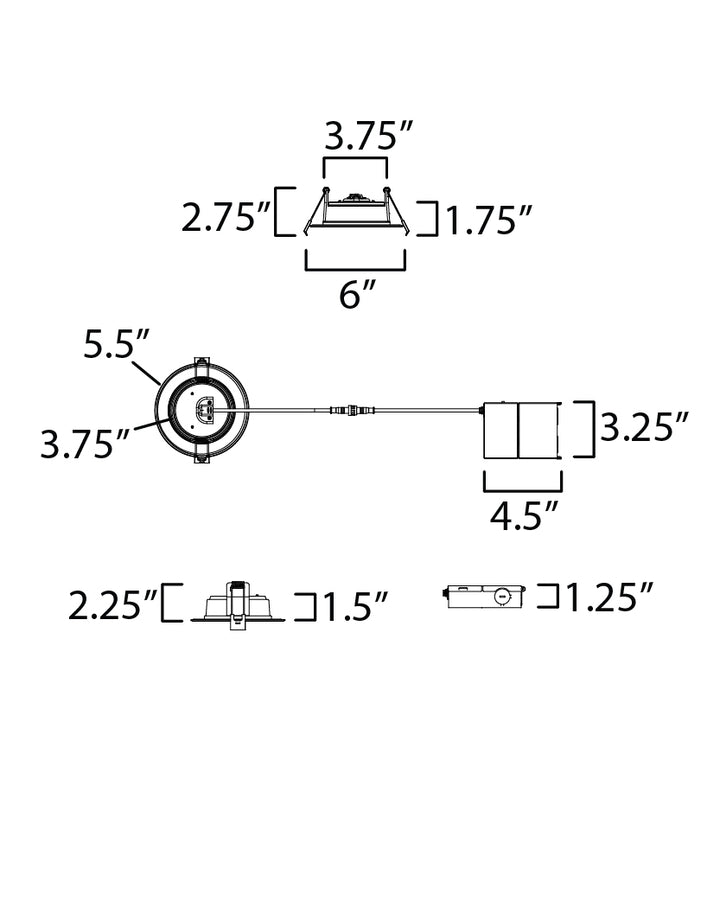 Fire Rated Slim Recessed Flat 5CCT dimensions diagram