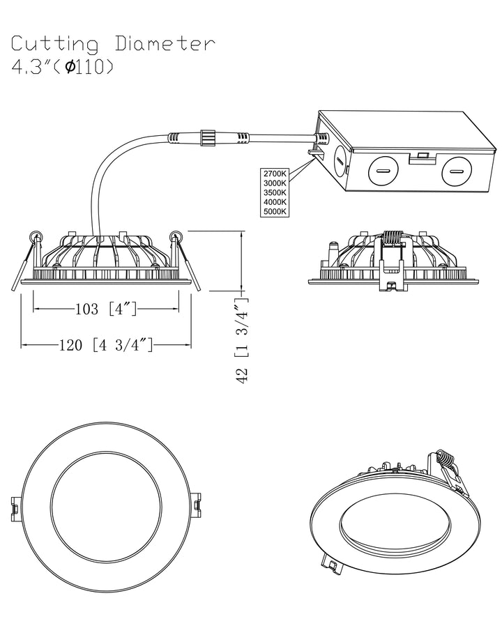 Cove LED Recessed Downlight 5CCT dimensions diagram