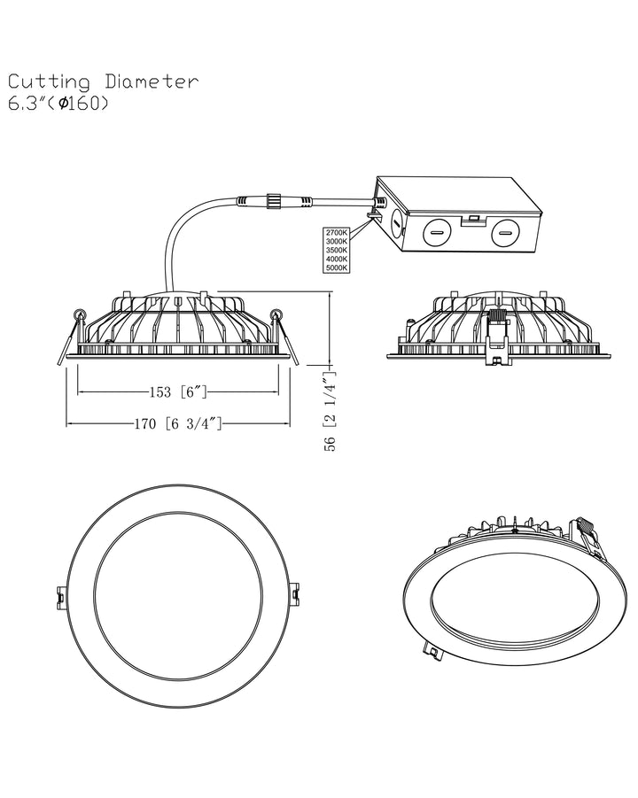 Cove LED Recessed Downlight 5CCT dimensions diagram