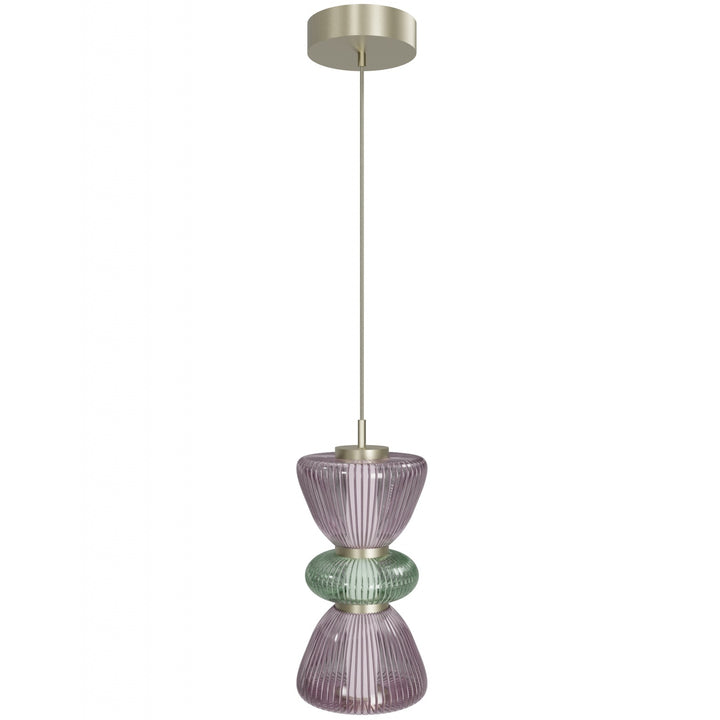 Rosewood LED Pendant in Brass with Purple/Green Glass by Avenue Lighting