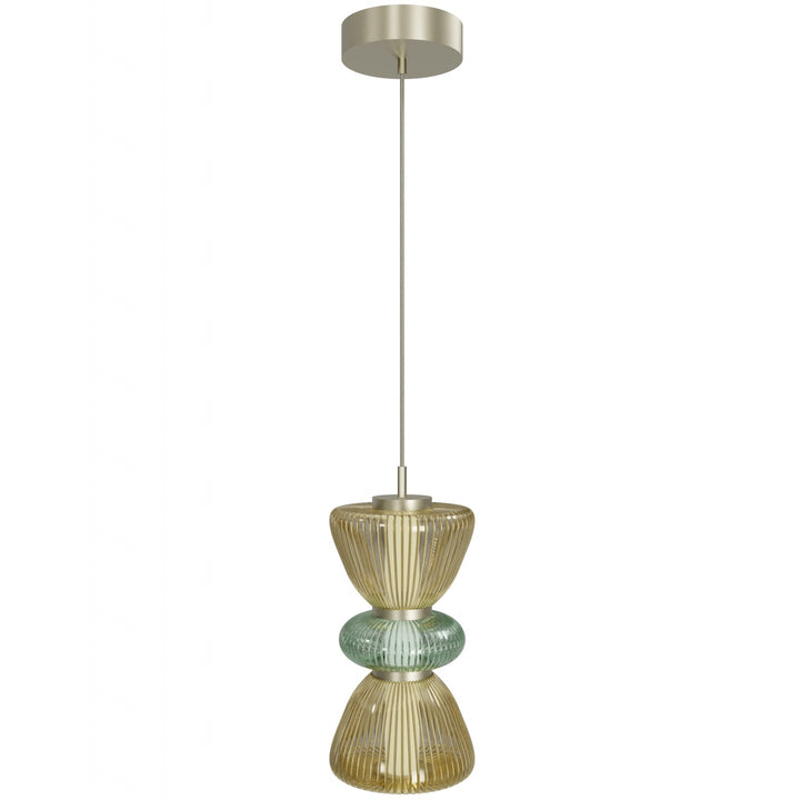 Rosewood LED Pendant in Brass with Yellow/Green Glass by Avenue Lighting
