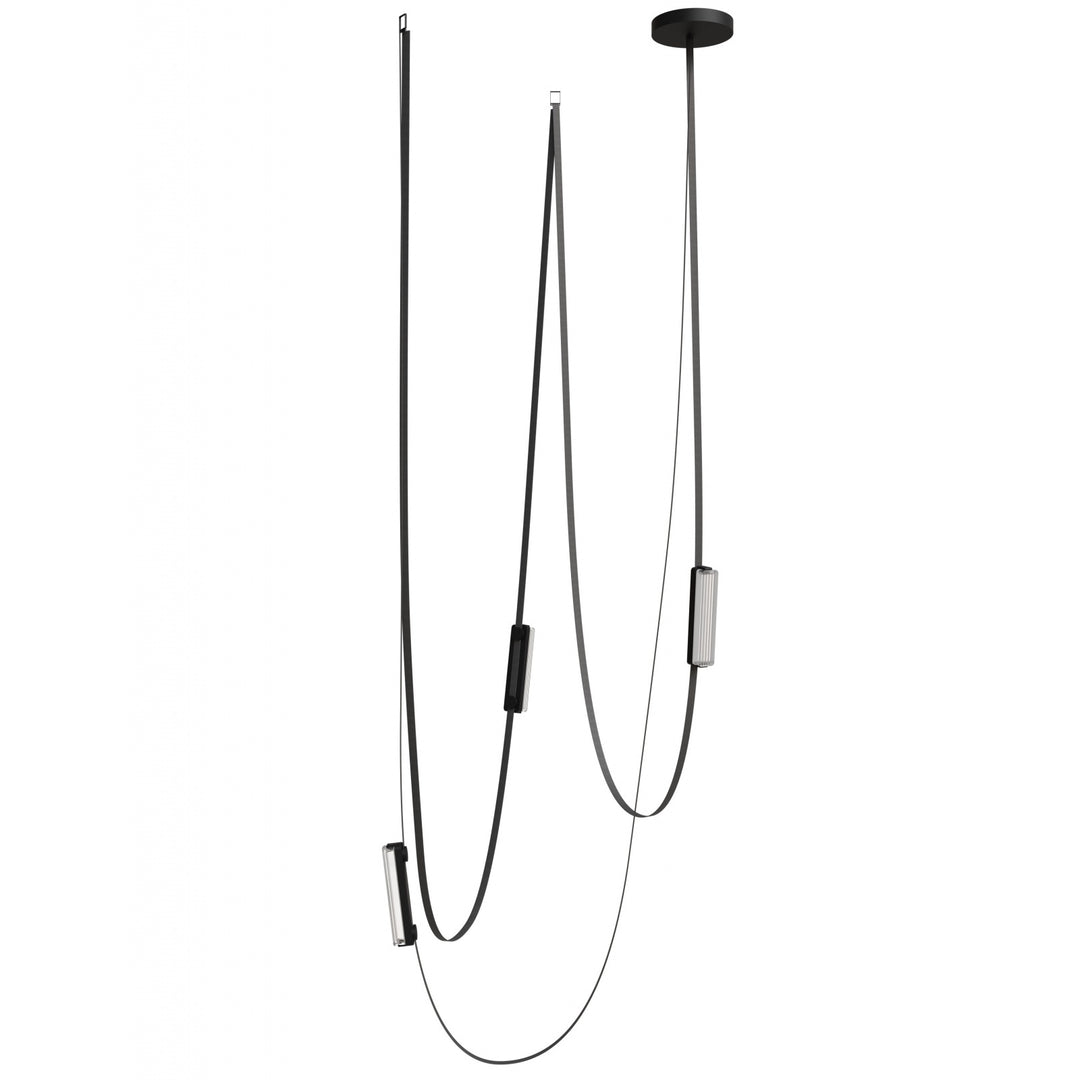 Fremont Belt Chandelier in Black/Clear Ribbed Glass Bars by Avenue Lighting