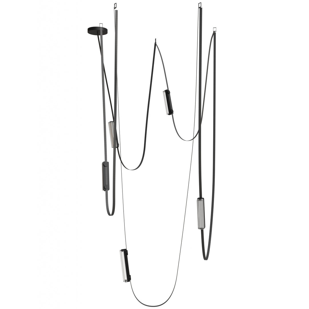 Fremont Belt Chandelier in Black/Clear Ribbed Glass Bars by Avenue Lighting