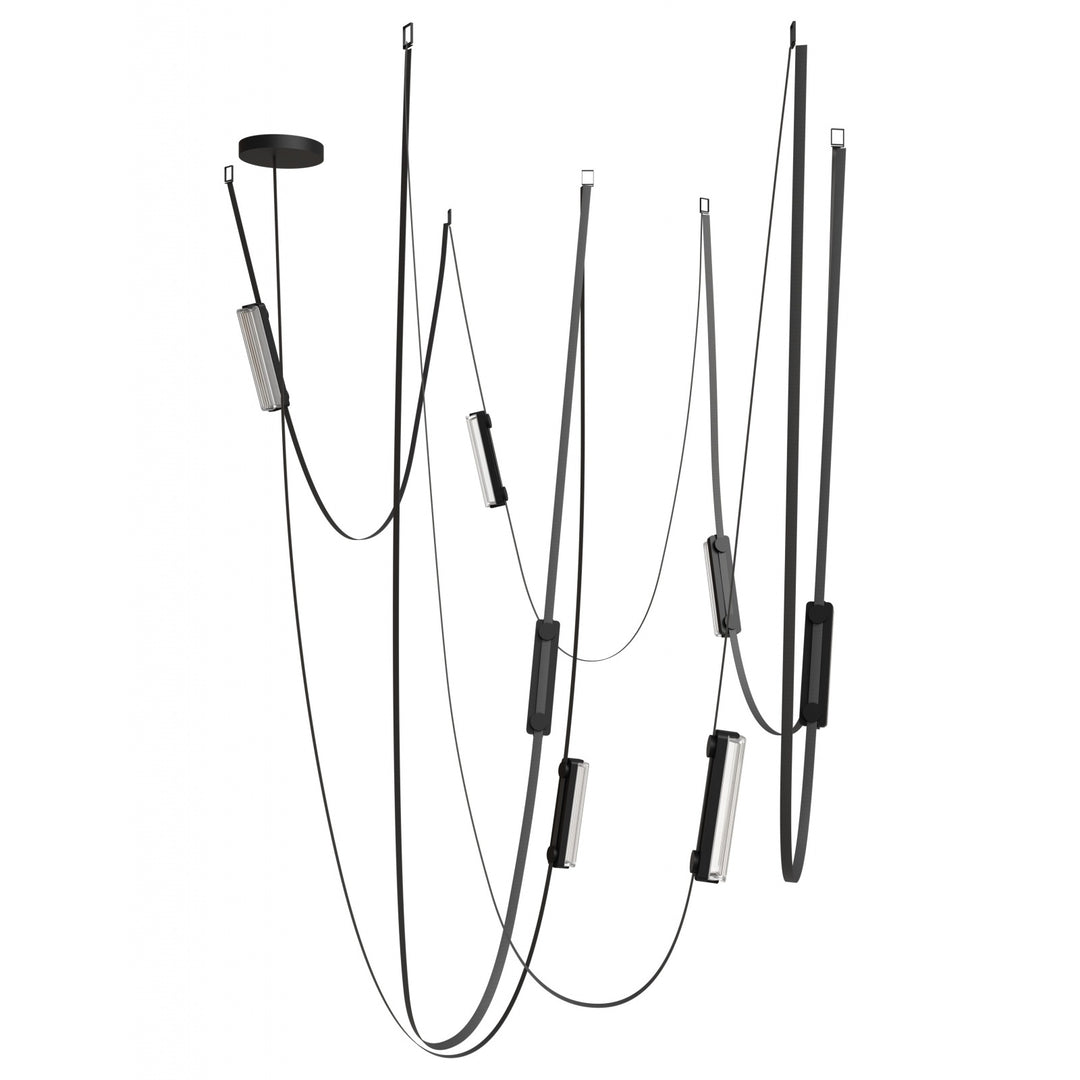Fremont Belt Chandelier in Black/Clear Ribbed Glass Bars by Avenue Lighting