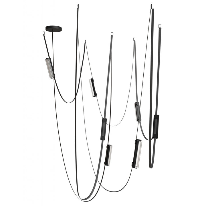 Fremont Belt Chandelier in Black/Clear Ribbed Glass Bars by Avenue Lighting