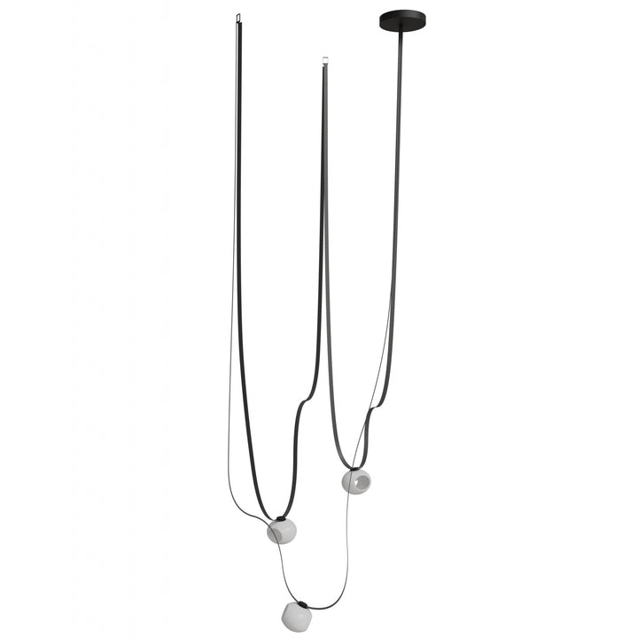 Fremont Belt Chandelier in Black/White Glass Open Globes by Avenue Lighting