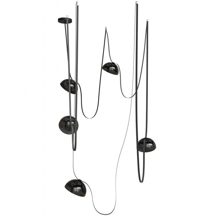 Fremont Belt Chandelier in Black/Smoked Glass Bowls by Avenue Lighting