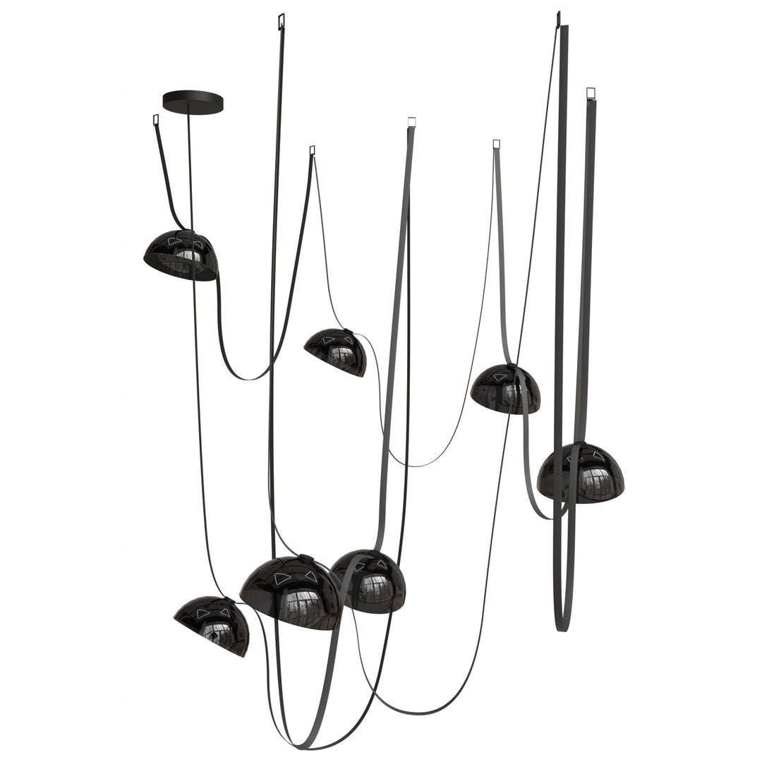 Fremont Belt Chandelier in Black/Smoked Glass Bowls by Avenue Lighting