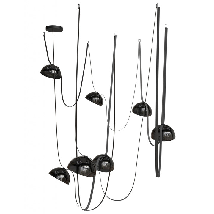 Fremont Belt Chandelier in Black/Smoked Glass Bowls by Avenue Lighting