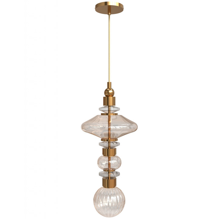 Avra Top Stacked LED Pendant in Aged Brass/Clear Glass by Avenue Lighting