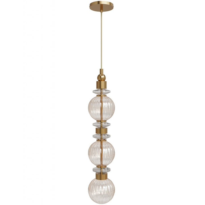 Avra Stacked LED Pendant in Aged Brass/Clear Glass by Avenue Lighting