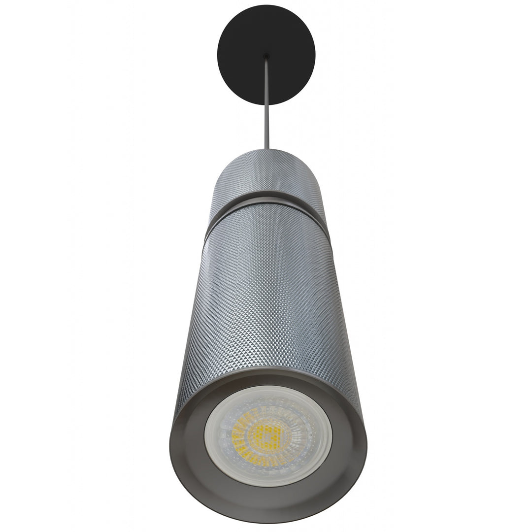 Cicada 10"H LED Pendant, Knurled Dark Grey and Pewter