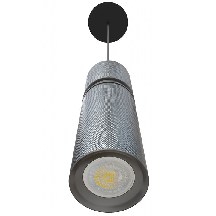 Cicada 10"H LED Pendant, Knurled Dark Grey and Pewter