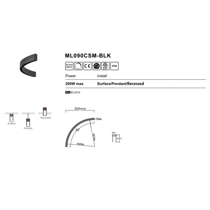 Magnetix 90-Degree Curved Surface Mount Track 200-Watts Max by Avenue Lighting - view 2