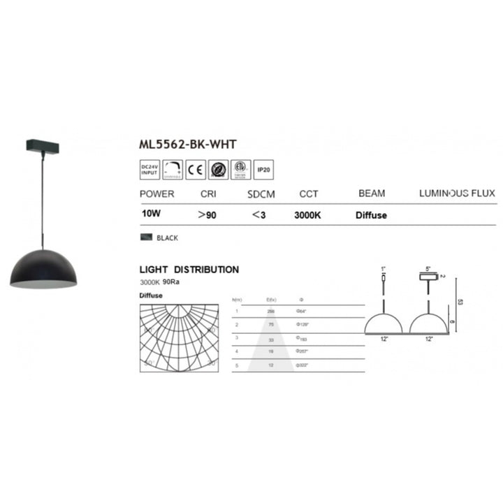 Magnetix Wide Dome-Shaped LED Pendant 10-Watts by Avenue Lighting - view 2