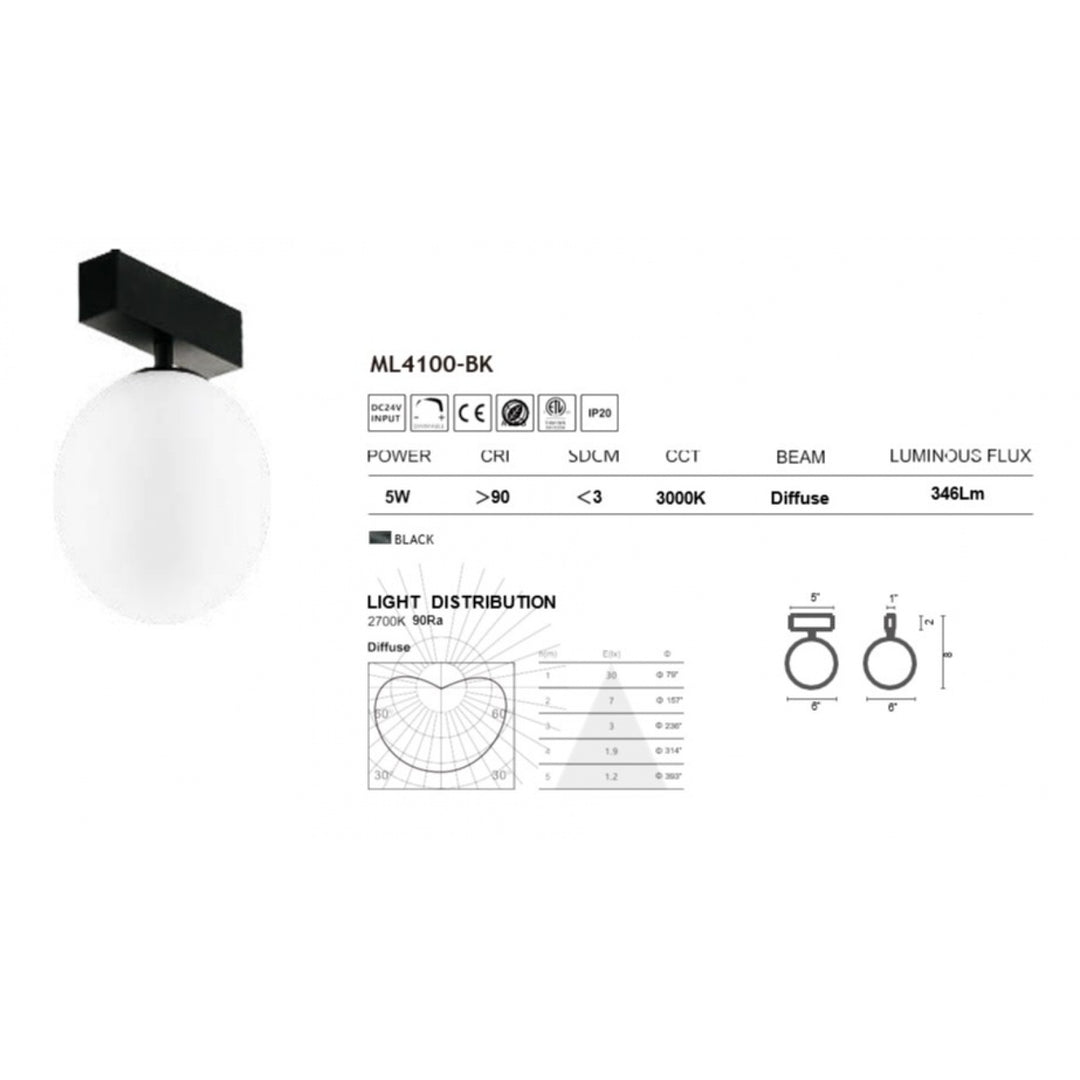 Magnetix Round Globe Light/White Glass 5-Watts by Avenue Lighting - view 2