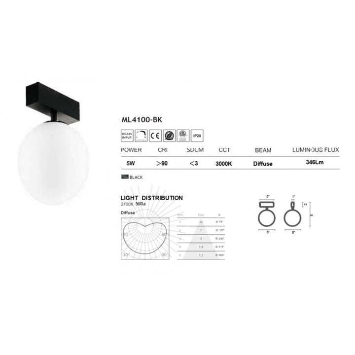 Magnetix Round Globe Light/White Glass 5-Watts by Avenue Lighting - view 2