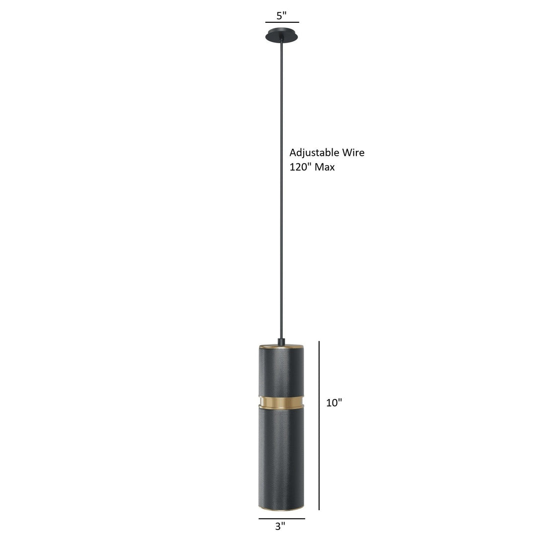 Cicada 10"H LED Pendant, Knurled Dark Grey and Brass