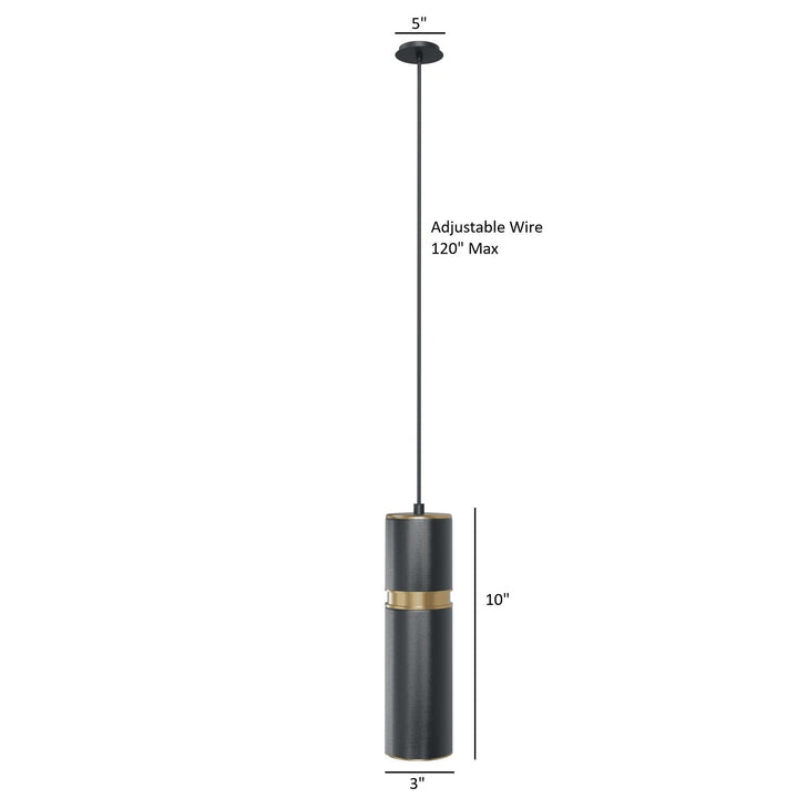 Cicada 10"H LED Pendant, Knurled Dark Grey and Brass