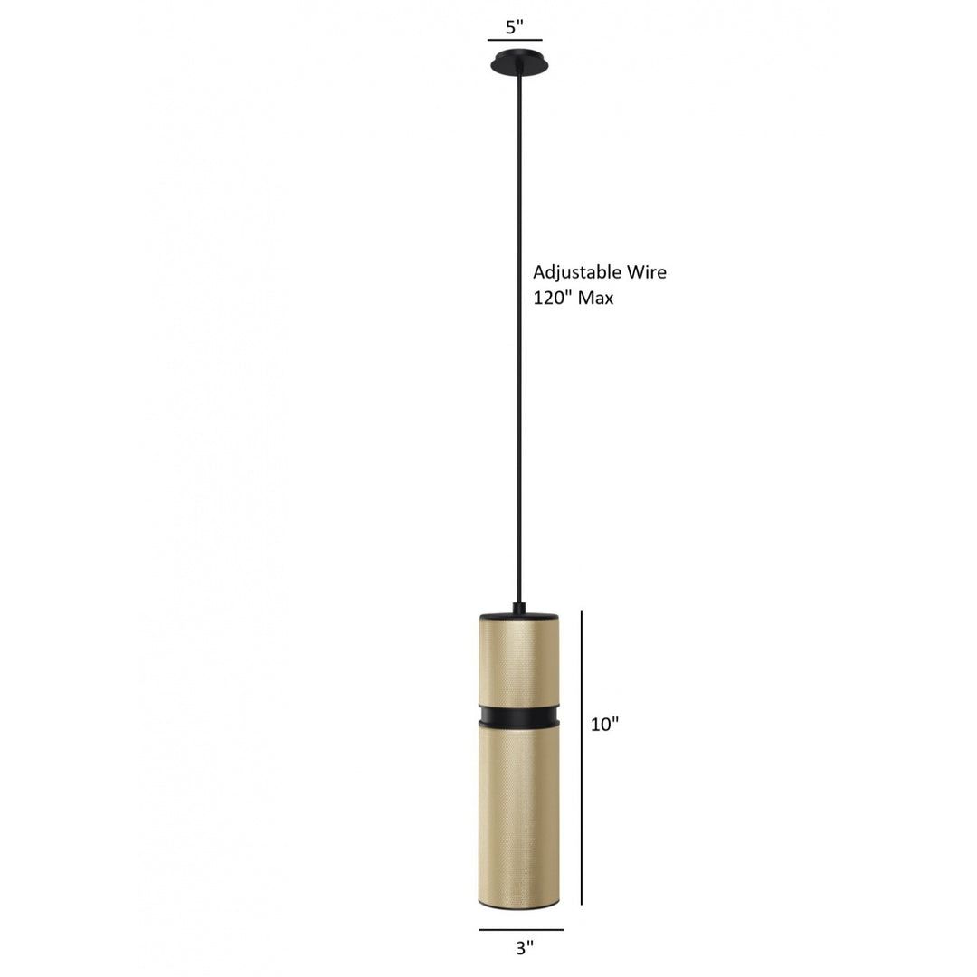Cicada 10"H LED Pendant, Knurled Brass and Black