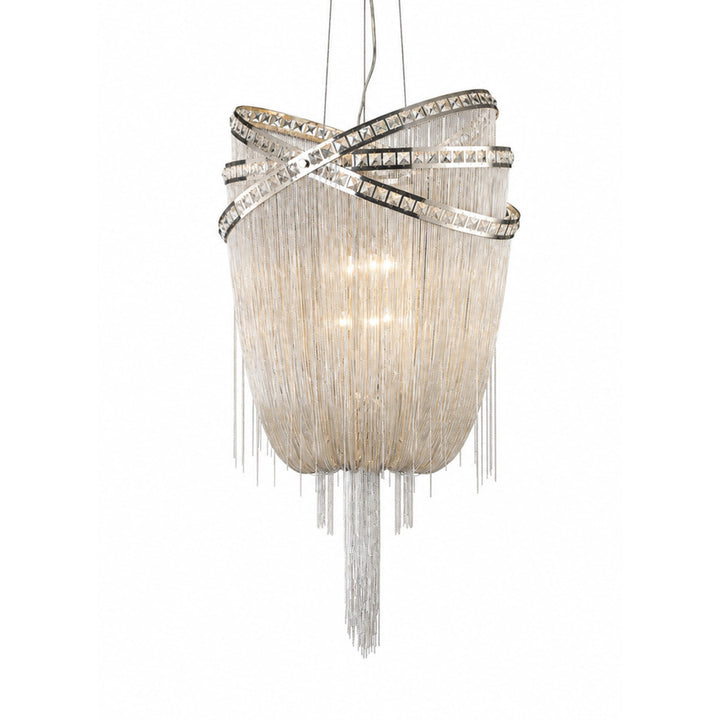 Wilshire Blvd. Jewelry Chain Chandelier in Polished Nickel/Clear Crystals by Avenue Lighting