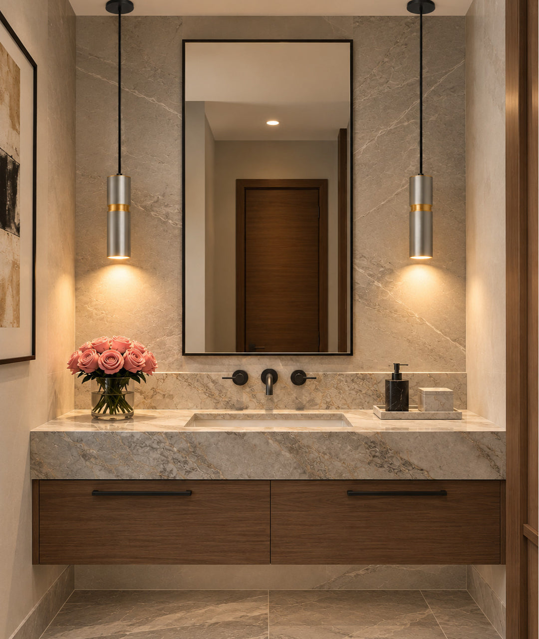Cicada 10"H LED Pendant, Knurled Light Grey and Brass