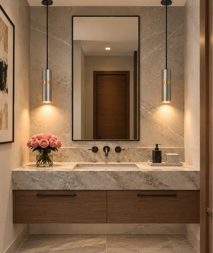 Cicada 10"H LED Pendant, Knurled Light Grey and Brass