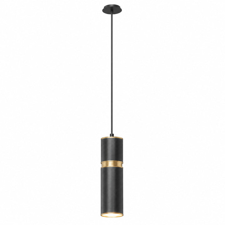 Cicada 10"H LED Pendant, Knurled Dark Grey and Brass