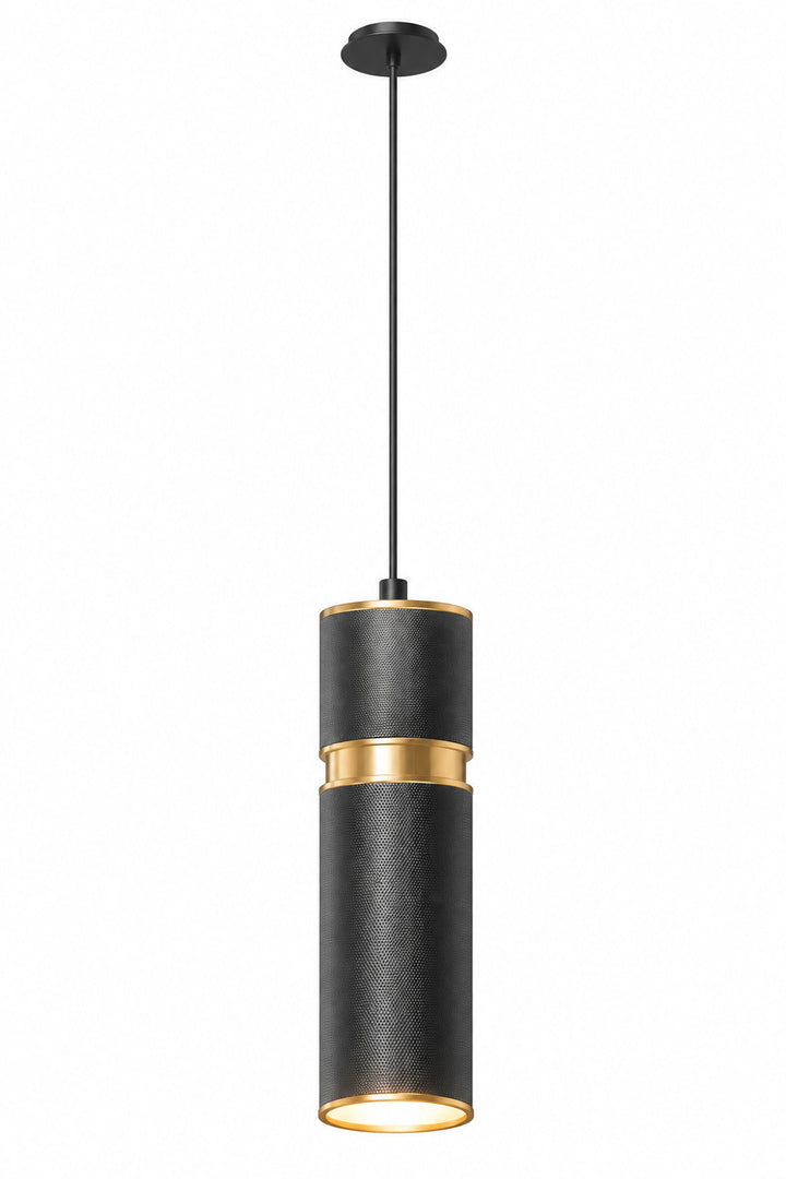 Cicada 10"H LED Pendant, Knurled Dark Grey and Brass
