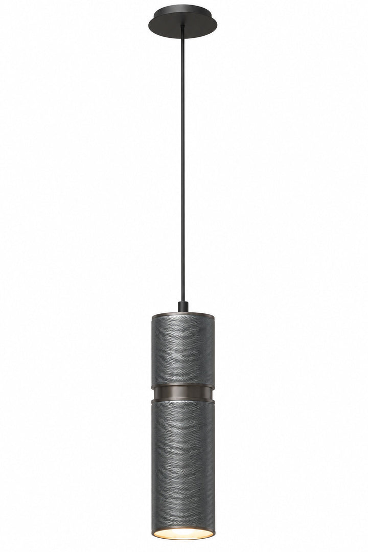 Cicada 10"H LED Pendant, Knurled Dark Grey and Pewter