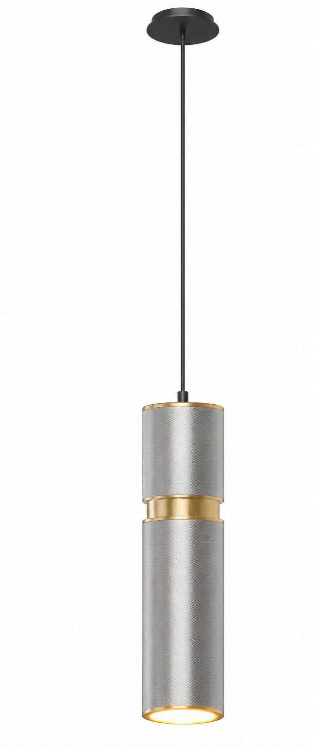 Cicada 10"H LED Pendant, Knurled Light Grey and Brass