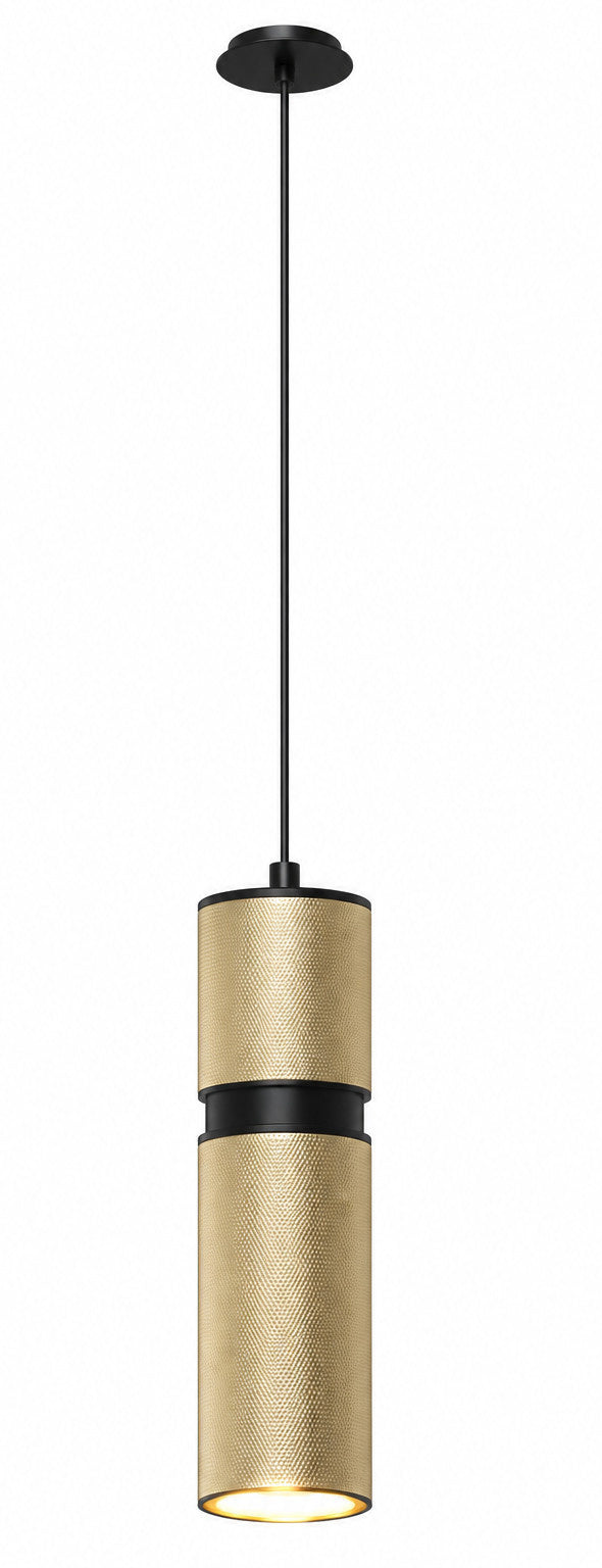 Cicada 10"H LED Pendant, Knurled Brass and Black
