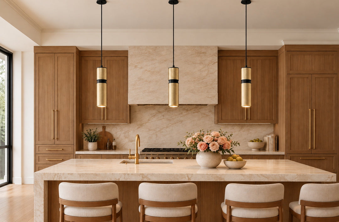Cicada 10"H LED Pendant, Knurled Brass and Black