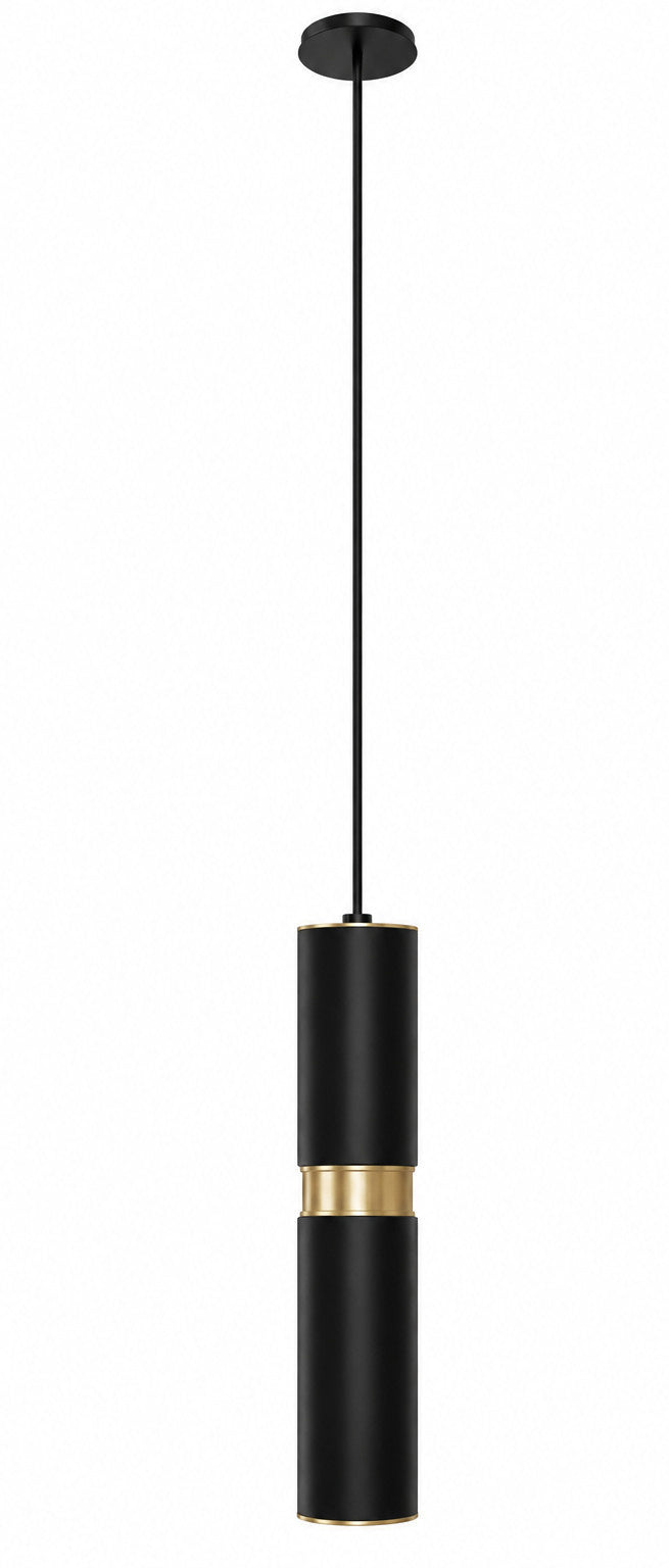Cicada Cylinder LED Pendant in Black and Knurled Brass by Avenue Lighting