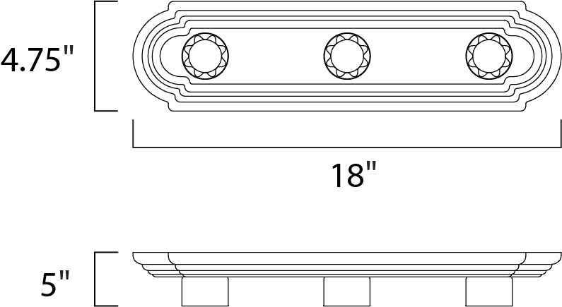 Essentials Racetrack Bath Vanity Light dimensions diagram