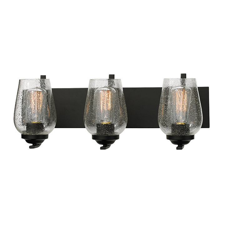 Bordeaux Vanity Light in Black with Clear Seeded Glass by Russell
