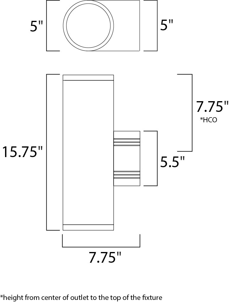 Lightray LED 2-Light Wall Sconce dimensions diagram