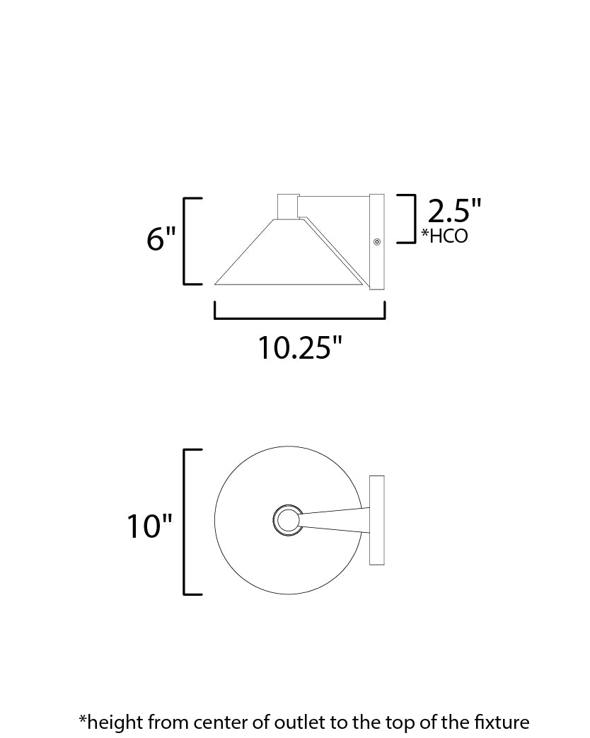 Conoid Large LED Outdoor Wall Sconce W/ Dusk-Dawn dimensions diagram