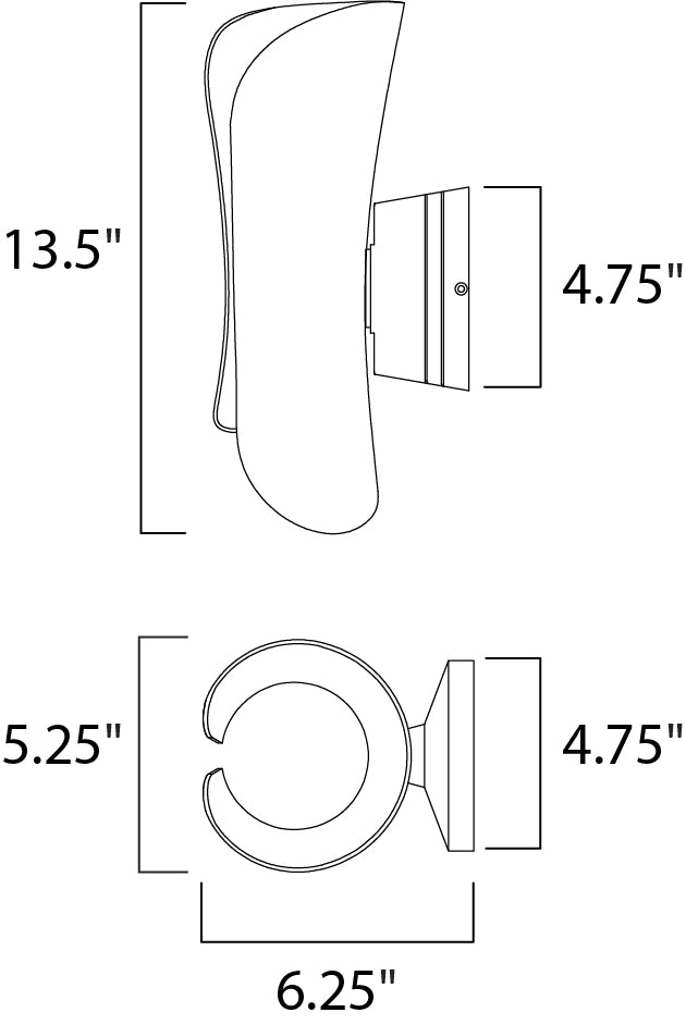 Scroll 13.5 LED Outdoor Wall Sconce dimensions diagram