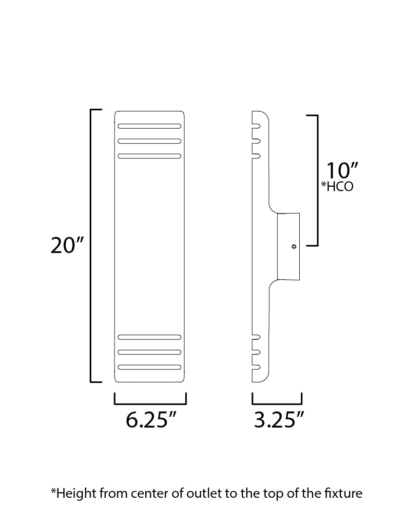 Lightray Large LED Outdoor Wall Lamp dimensions diagram