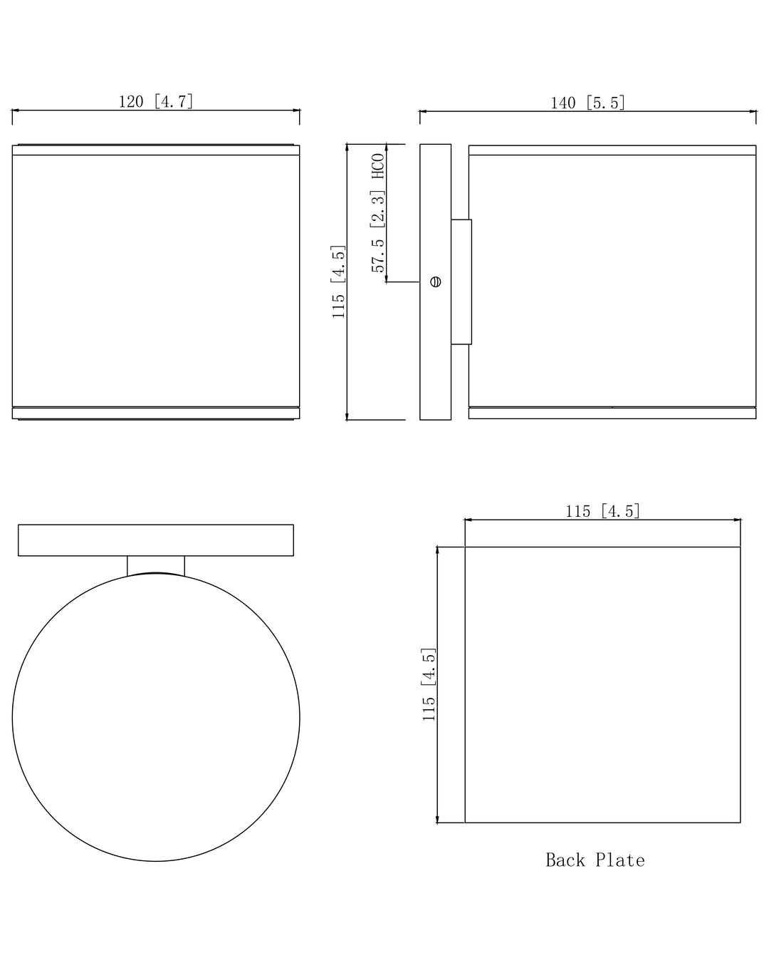 Stout RD 120-277V Indoor/Outdoor Wall Sconce dimensions diagram