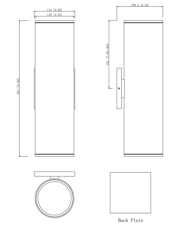 Stout Outdoor Wall Sconce - 15" dimensions diagram
