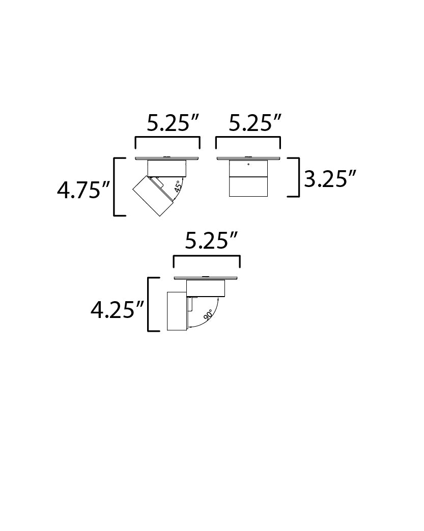 Swinger Mini Adjustable LED Flush Mount dimensions diagram