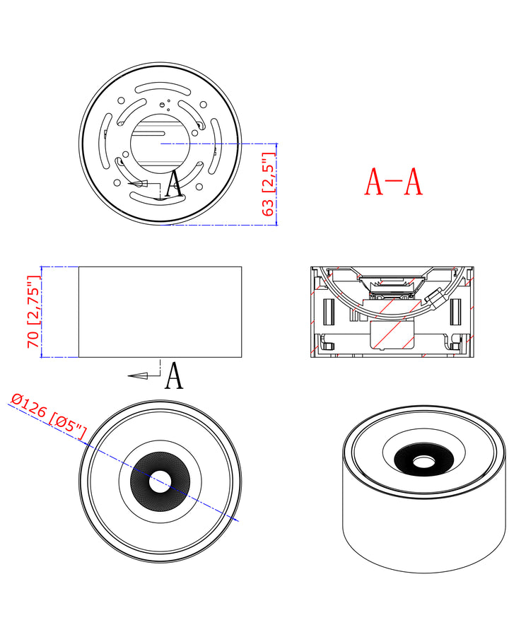 Fulcrum LED Flush Mount w Gimbal dimensions diagram